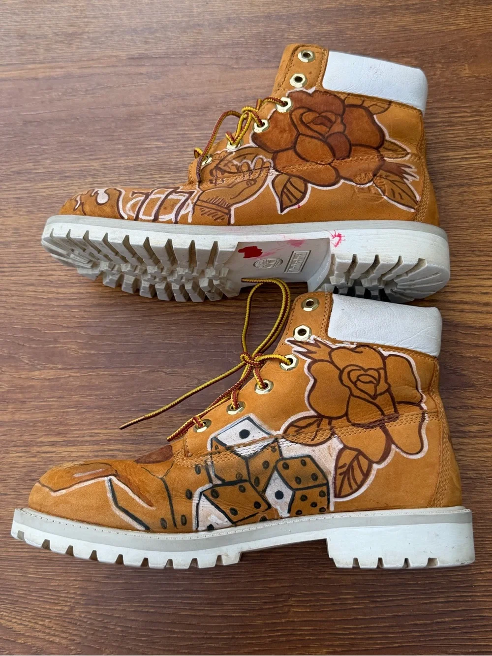 Timberland 6” Custom Hand Painted Aquarius Skull Rose Boots Boys 5.5 Women 7
